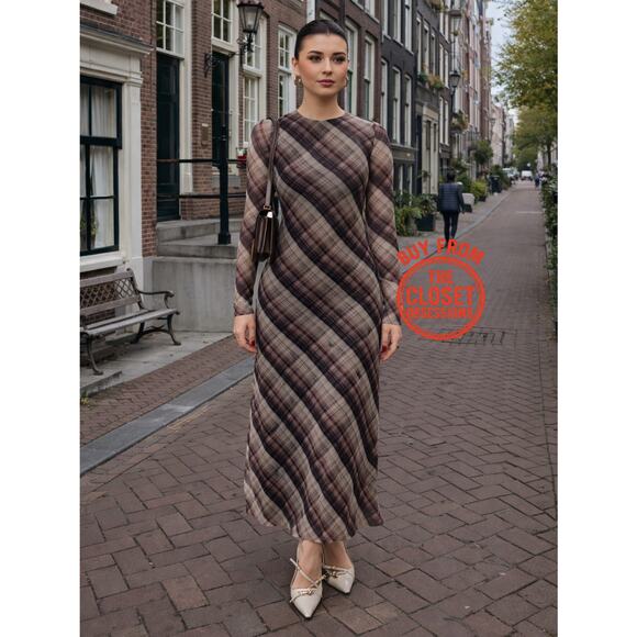 ZARA Plaid Long Sleeve Printed Maxi Dress NWT Size M - Picture 4 of 15